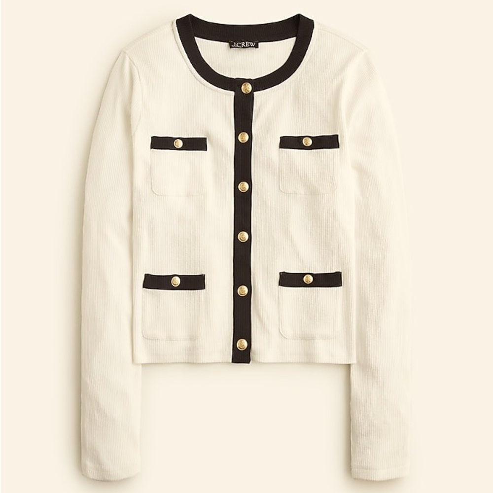 JCrew Vintage Rib Lady Jacket Cardigan XXS Ivory Black Gold Buttons $79.50 BW073 - Picture 13 of 13